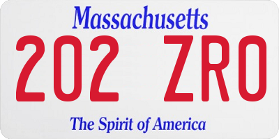 MA license plate 202ZR0