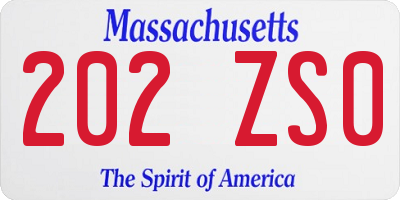 MA license plate 202ZS0