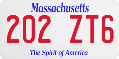 MA license plate 202ZT6
