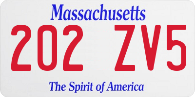 MA license plate 202ZV5