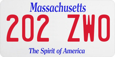 MA license plate 202ZW0