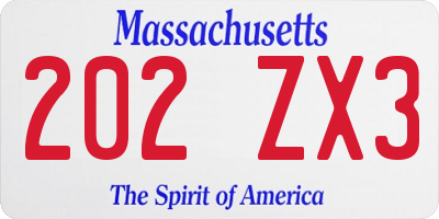 MA license plate 202ZX3