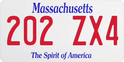 MA license plate 202ZX4