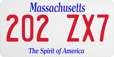 MA license plate 202ZX7