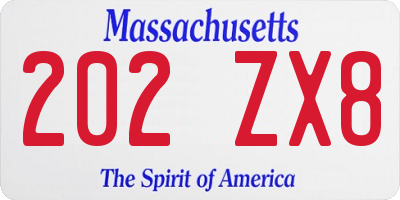 MA license plate 202ZX8