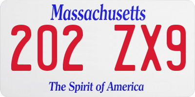 MA license plate 202ZX9