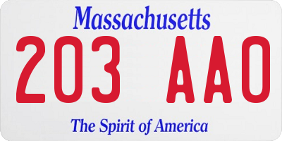 MA license plate 203AA0