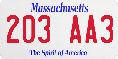 MA license plate 203AA3