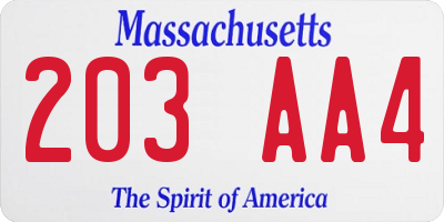 MA license plate 203AA4