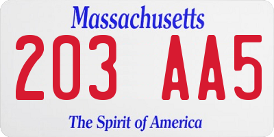 MA license plate 203AA5
