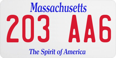 MA license plate 203AA6
