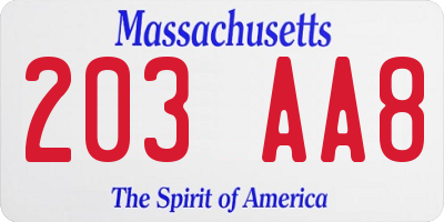 MA license plate 203AA8