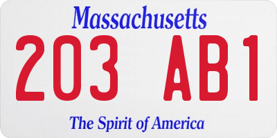 MA license plate 203AB1