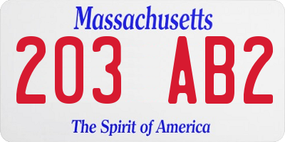 MA license plate 203AB2