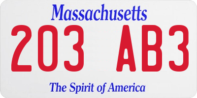 MA license plate 203AB3