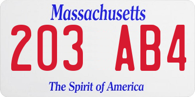 MA license plate 203AB4