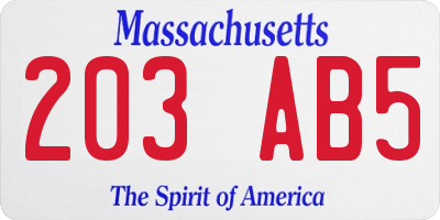 MA license plate 203AB5