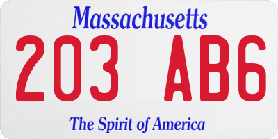 MA license plate 203AB6