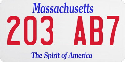 MA license plate 203AB7
