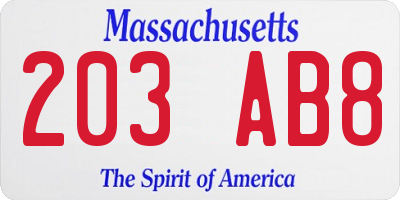 MA license plate 203AB8