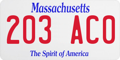 MA license plate 203AC0
