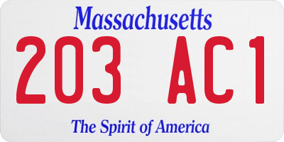 MA license plate 203AC1