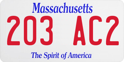 MA license plate 203AC2