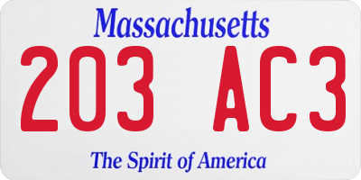 MA license plate 203AC3