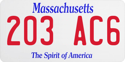 MA license plate 203AC6