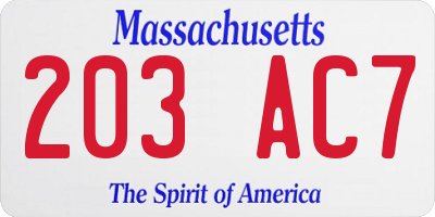 MA license plate 203AC7