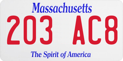 MA license plate 203AC8