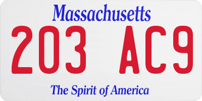 MA license plate 203AC9