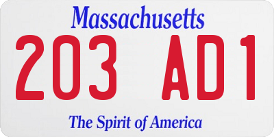 MA license plate 203AD1