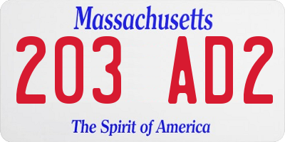 MA license plate 203AD2
