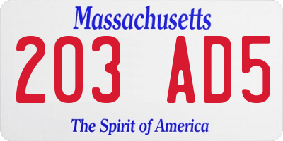 MA license plate 203AD5