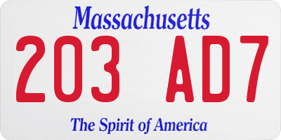 MA license plate 203AD7