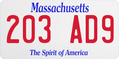 MA license plate 203AD9
