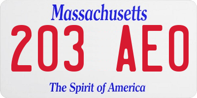MA license plate 203AE0