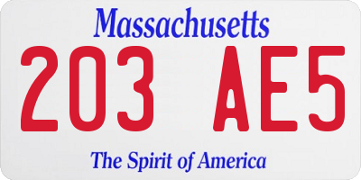 MA license plate 203AE5