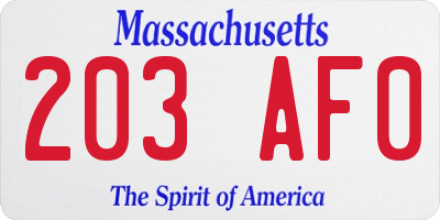 MA license plate 203AF0