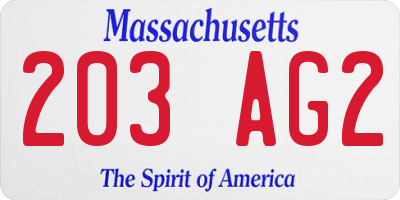 MA license plate 203AG2