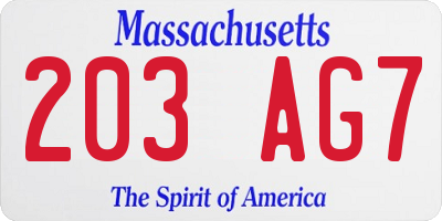 MA license plate 203AG7
