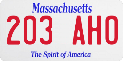 MA license plate 203AH0