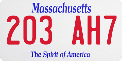 MA license plate 203AH7