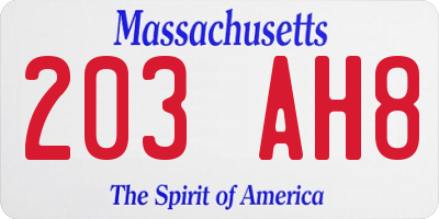 MA license plate 203AH8