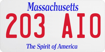 MA license plate 203AI0