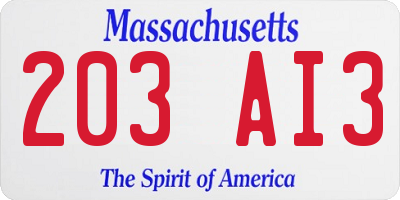 MA license plate 203AI3