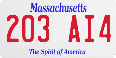 MA license plate 203AI4