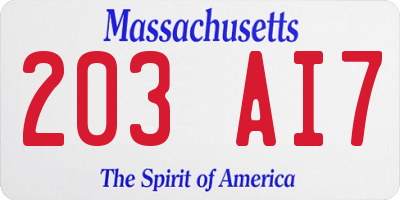 MA license plate 203AI7