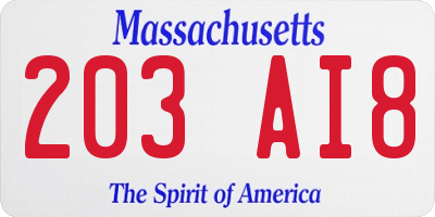 MA license plate 203AI8